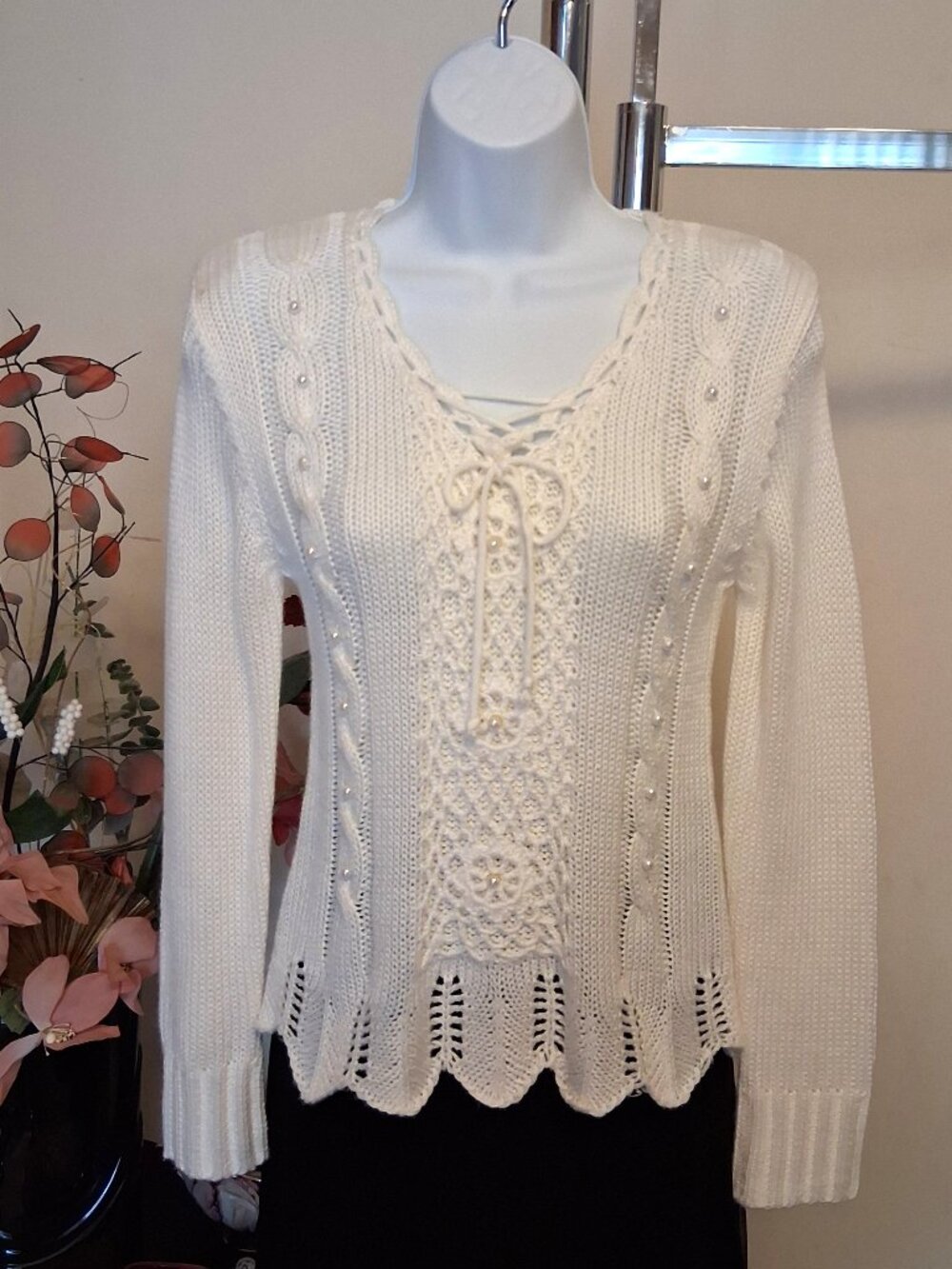 High-Quality Structured Knit Cardigan Crochet Sweater 100% Cotton Knitwear White